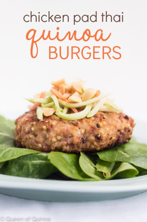A fun spin on a takeout classic - these Chicken Pad Thai Quinoa Burgers are healthy, delicious and flavorful!