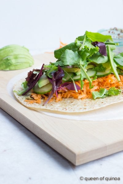 How to make the perfect veggie wrap - a clean, simple but delicious meal! Plus, it's #glutenfree & #vegan. Find recipe --> https://www.simplyquinoa.com