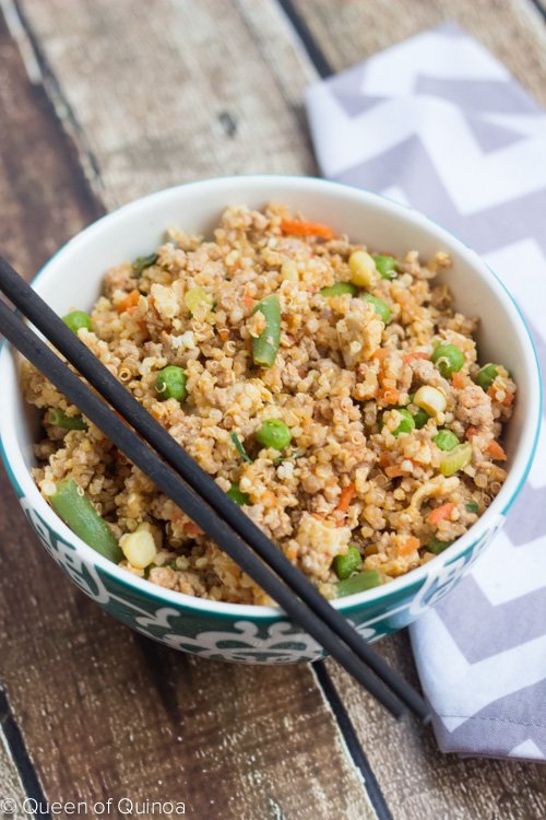 Quinoa Fried Rice made with ground pork and seasoned with coconut aminos