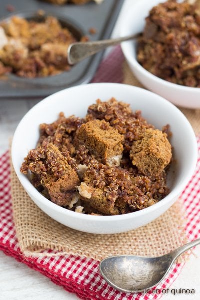 Pumpkin Bread Pudding - made with gluten-free, pumpkin bread & topped with a cinnamon-sugar quinoa topping