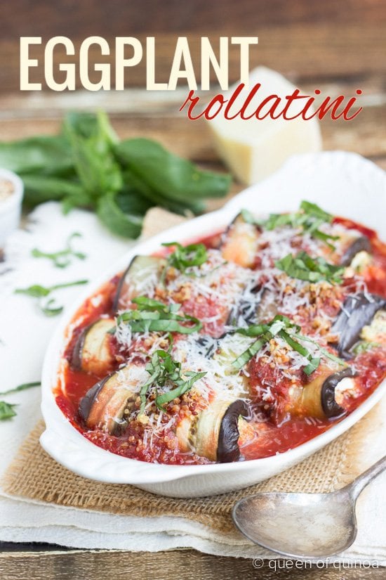 Quinoa Eggplant Rollatini stuffed with herbed goat cheese and arugula - a simple weeknight meal